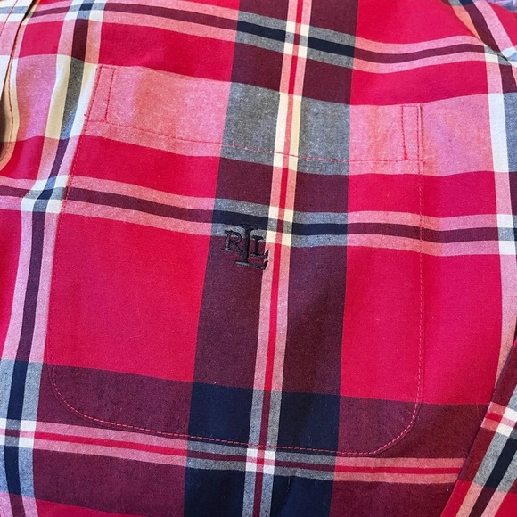 Lauren by Ralph Lauren Tartan Plaid Embroidered RLL Red Navy Chest Pocket Shirt - Picture 4 of 9